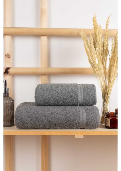 Şık banyo hamam seti 70x140 ve 50x90 cm, antresit renk, pamuklu, setli, konfor sağlar