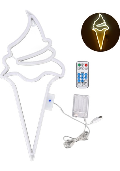 LED Neon Işık Dondurma Su Geçirmez Pil USB Güç Kaynaklı Asılabilir Dekoratif Uzaktan Kumandalı Neon Işık Ev Partisi Için (Beyaz Sıcak Beyaz) (Yurt Dışından)