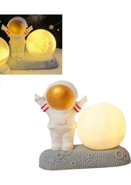 Uzay Adamı Ay Gece Lambası Dekoratif Sevimli Görünümlü Sıcak Işık Gece Başucu Lambası Yatak Odası Ön Altın (Yurt Dışından) indirimleri