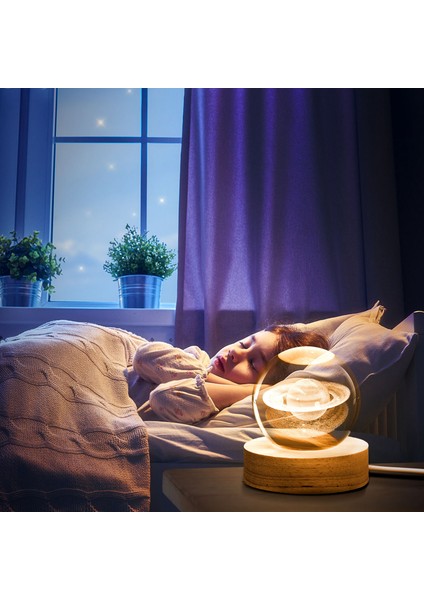 3D Kristal Küre Gece Lambası Iç Oymalı Işıklı Cam Küre Süsü Ahşap Tabanlı Ev Dekorasyonu Için (Yurt Dışından)