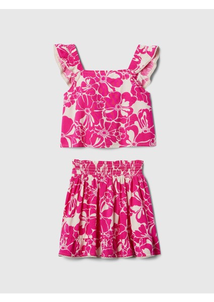 Kız Çocuk Pembe Desenli Outfit Set