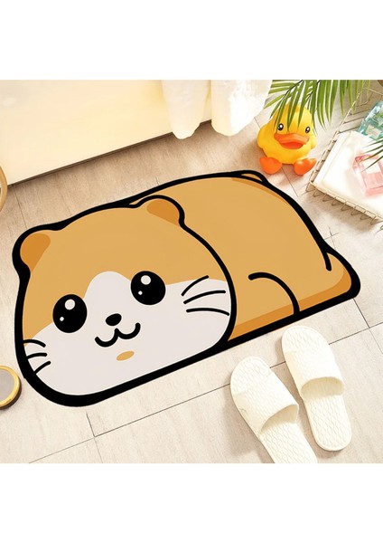 Sevimli kedi desenli mikrofiber banyo paspası ve klozet halısı, 40x60 cm, sarı