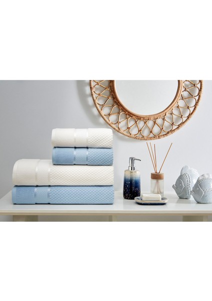 Kadife Havlu Seti, Krem/Mavi, Yumuşak ve Şık Pamuklu Banyo Takımı fiyatları