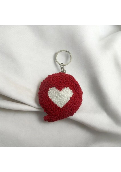 Hand Made Örgü Kırmızı Kalp Anahtarlık