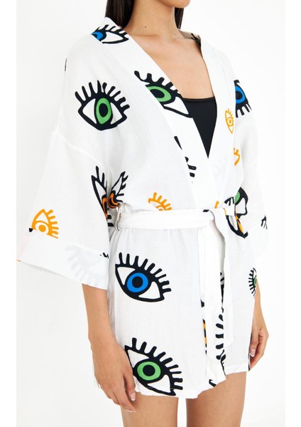Göz Baskılı Kısa Müslin Kimono