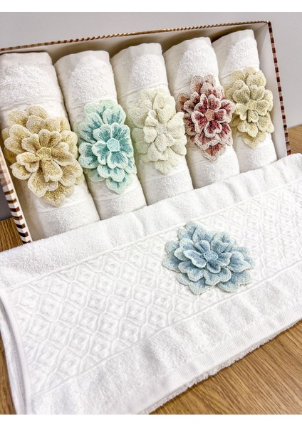 6'lı 3D Çiçek Desenli Yüz Yüz Havlu Seti, Pamuklu, 50x90 cm, Beyaz fiyatları