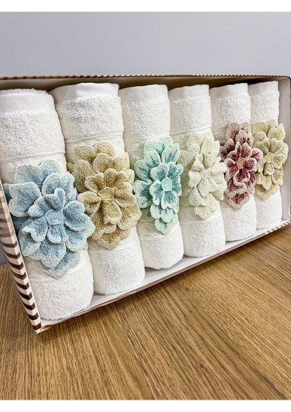 6'lı 3D Çiçek Desenli Yüz Yüz Havlu Seti, Pamuklu, 50x90 cm, Beyaz modelleri