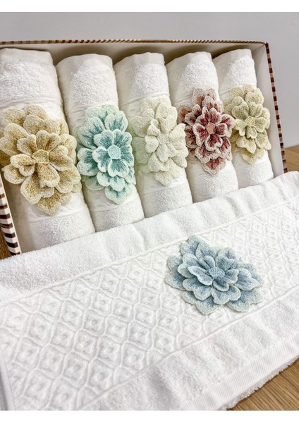 6'lı 3D Çiçek Desenli Yüz Yüz Havlu Seti, Pamuklu, 50x90 cm, Beyaz fırsatları