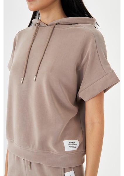 Kapüşonlu Kısa Kol Modal Sweatshirt