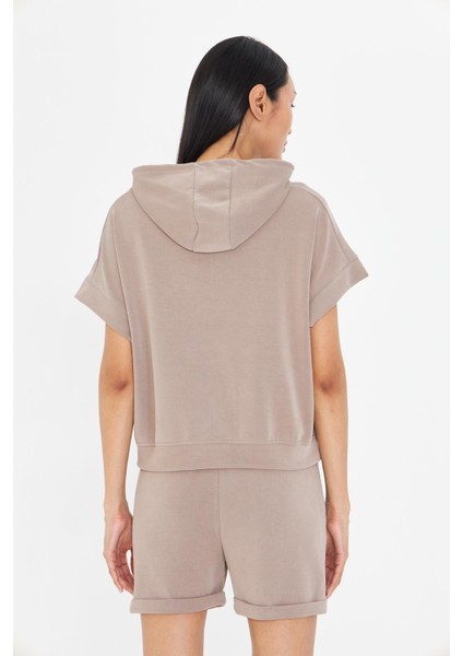 Kapüşonlu Kısa Kol Modal Sweatshirt