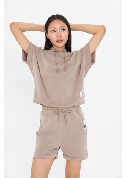 Kapüşonlu Kısa Kol Modal Sweatshirt