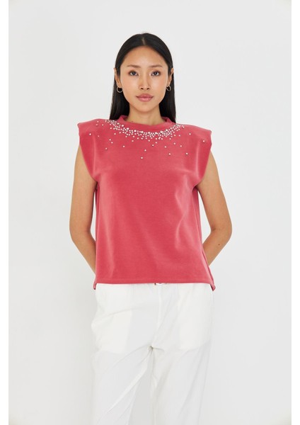 Sıfır Kol Taşlı Modal T-Shirt