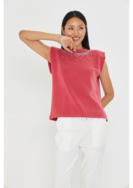 Sıfır Kol Taşlı Modal T-Shirt