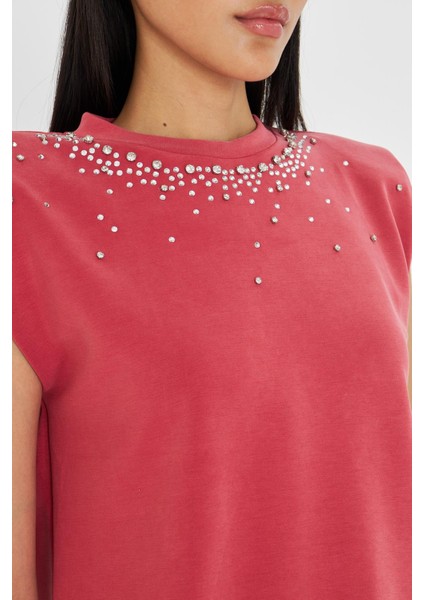 Sıfır Kol Taşlı Modal T-Shirt