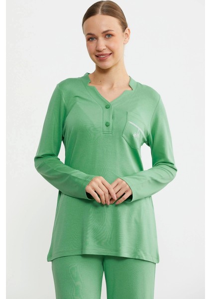 Sementa 76438 Yarım Düğmeli Cep Detaylı Pijama Takım