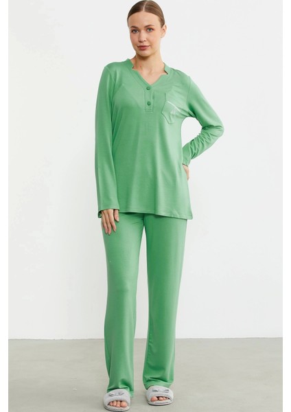 Sementa 76438 Yarım Düğmeli Cep Detaylı Pijama Takım