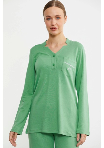 Sementa 76438 Yarım Düğmeli Cep Detaylı Pijama Takım