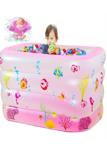 Pembe Bebek Havuzu Çocuk Havuzu Aktivite Havuzu Bebek Boyun Simidi Top Havuzu 120X90X70