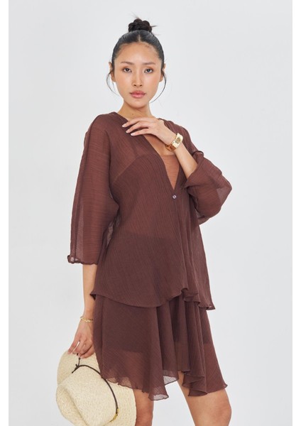 Tek Düğmeli Kırışık Kimono