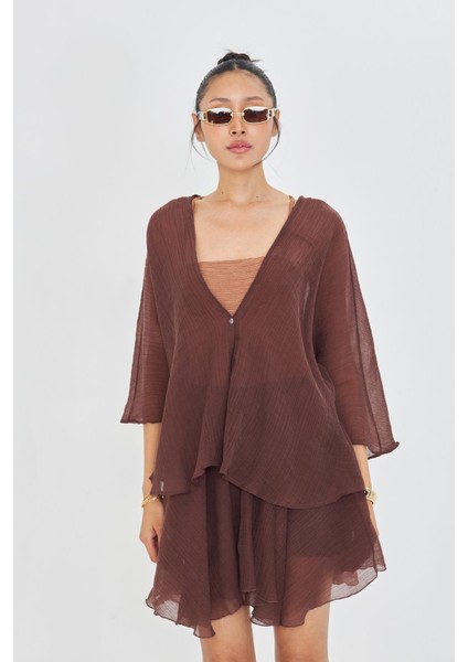 Tek Düğmeli Kırışık Kimono