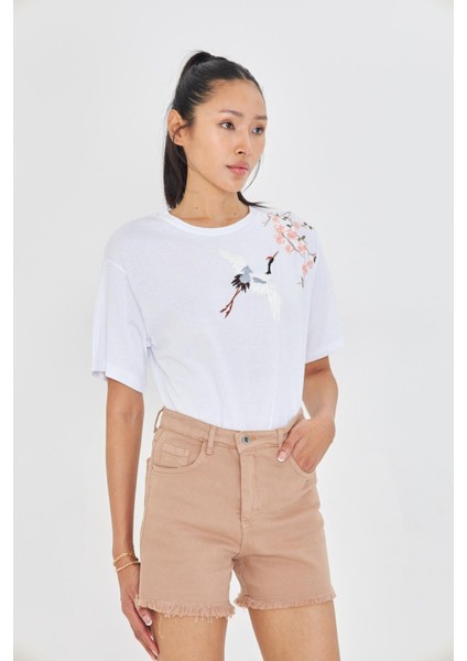 Kuş Nakışlı Süprem T-Shirt
