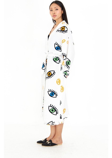 Göz Baskılı Uzun Müslin Kimono