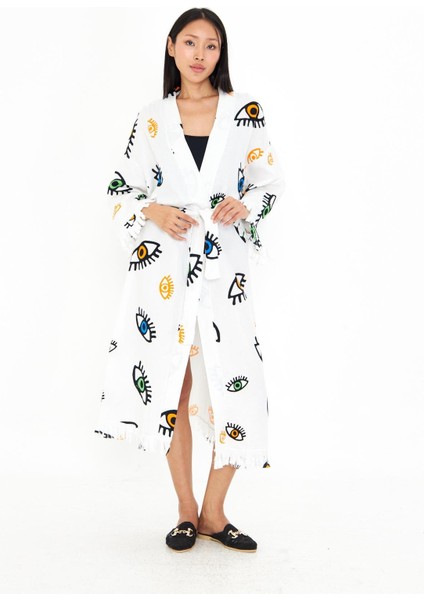 Göz Baskılı Uzun Müslin Kimono