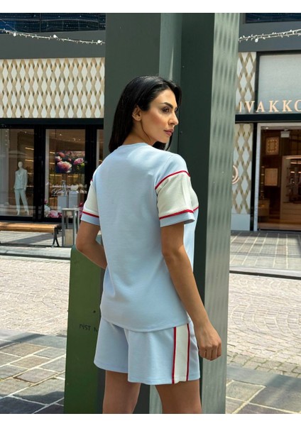 Kadın Kısa Kol Bisiklet Yaka Biye Detaylı Tshirt Şort Modal Kumaş Takım modelleri
