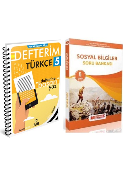 Arı Yayıncılık 5. Sınıf Türkçe Akıllı Defteri ve Referans Sosyal Bilgiler Soru Bankası Seti 2 Kitap