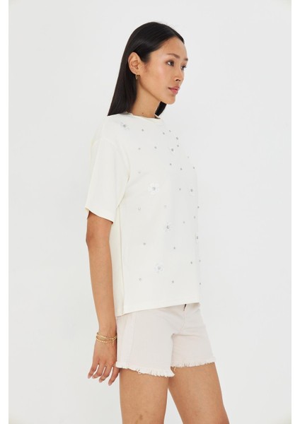 Taşlı Çiçekli Bambu T-Shirt modelleri