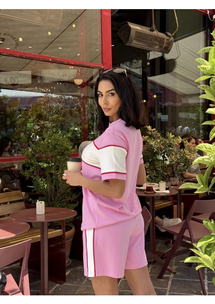 Kadın Kısa Kol Bisiklet Yaka Biye Detaylı Tshirt Şort Modal Kumaş Takım modelleri