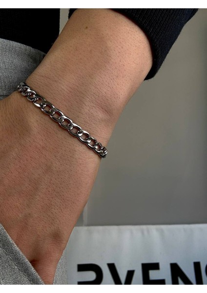 Silver Erkek Zincir Bileklik Kadın Paslanmaz Çelik Renk Atmaz Unısex Kararmaz Çelik Bileklik
