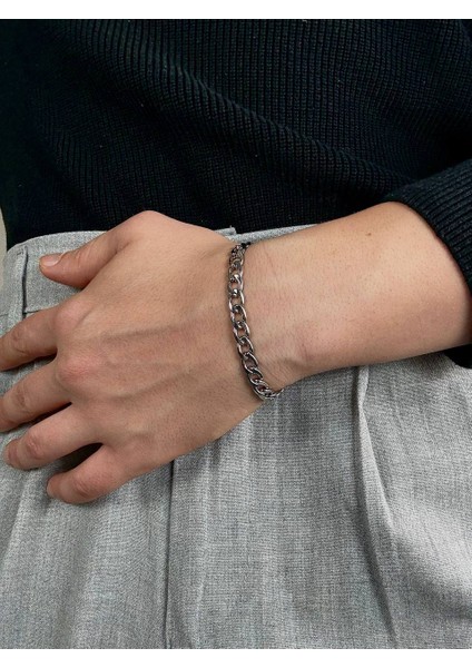 Silver Erkek Zincir Bileklik Kadın Paslanmaz Çelik Renk Atmaz Unısex Kararmaz Çelik Bileklik fırsatları