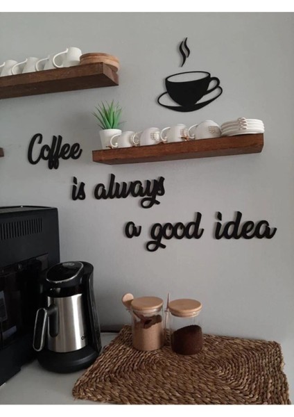 Siyah Ahşap Coffee Is Always Duvar Dekoru Mutfak Konsepti Cafe Kahve Köşesi Için 80X40CM Tablo