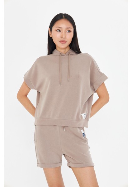 Kapüşonlu Kısa Kol Modal Sweatshirt