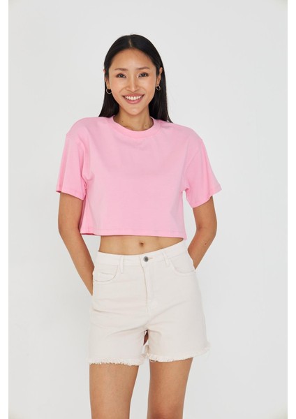 Bisiklet Yaka Crop T-Shirt