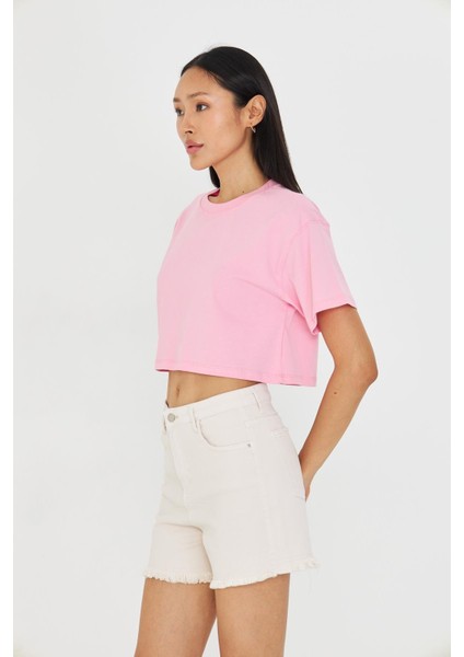 Bisiklet Yaka Crop T-Shirt fiyatları