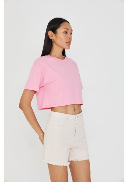 Bisiklet Yaka Crop T-Shirt modelleri
