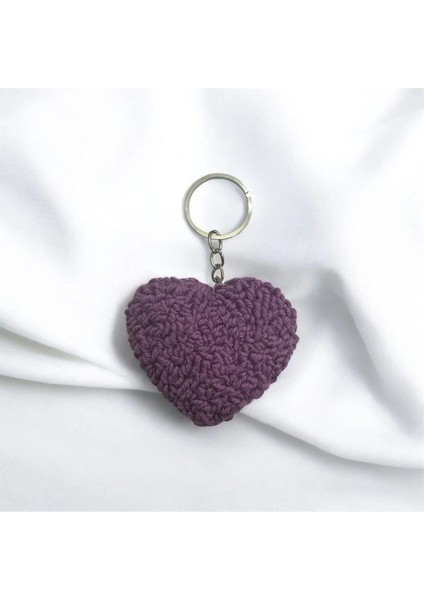 Hand Made Örgü Mor Kalp Anahtarlık