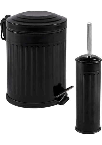 Şık Siyah 2'li Banyo Seti, Paslanmaz Çelik, 5 Litre, Çizgili Tasarım fiyatları