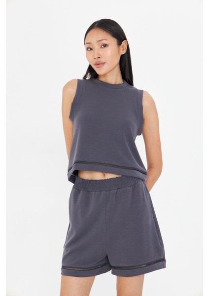 Şerit Detaylı Sıfır Kol Modal T-Shirt