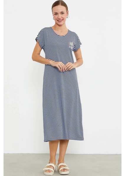 Sementa 77489 Nakış Detaylı Marine Penye Elbise