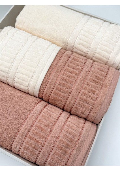 4'lü Banyo Havlu Takımı, Kiremit Krem, 50x90 ve 90x150, Pamuklu, Setli modelleri