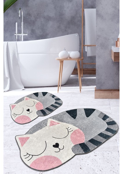 Beyaz 2'li Banyo Halısı Seti, yumuşak ve şık tasarım, kaymaz taban, 60x100 cm