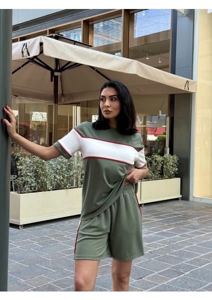 Kadın Kısa Kol Bisiklet Yaka Biye Detaylı Tshirt Şort Modal Kumaş Takım modelleri