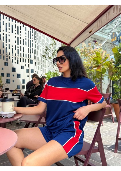 Kadın Kısa Kol Bisiklet Yaka Biye Detaylı Tshirt Şort Modal Kumaş Takım