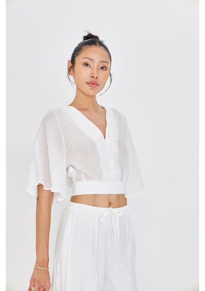 V Yaka Sırt Dekolteli Bluz