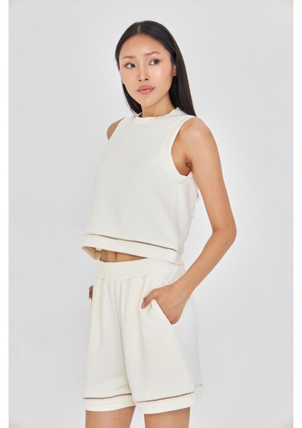 Şerit Detaylı Sıfır Kol Modal T-Shirt