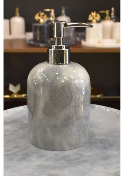 Rüya Gri Gümüş Detaylı Şık Sıvı Sabunluk, Ev Dekorasyonuna Uygun, Mermer Materyal