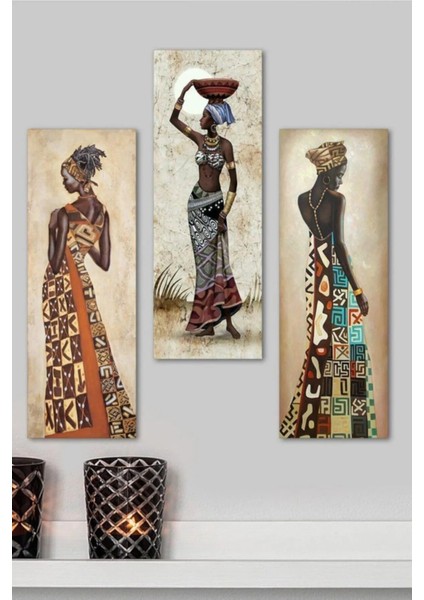 3 Parça Afrikalı Kadınlar Duvar Dekoru Salon Oturma Yatak Odası Ofis Antre Için 15X40 cm Tablo Seti